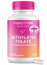 Folato de cegonha rosa: Folato de metilo - ácido MTHFR, forma natural de ácido fólico para a gravidez, formulado para a mãe + bebê, feminino, 60 cápsulas (embalando maio Vary)