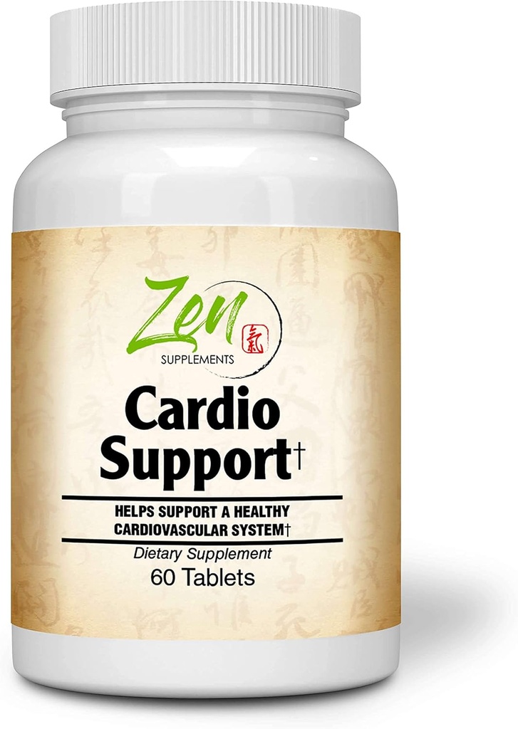 Suplementos Zen - Cardio Support Plus Antioxidantes, L-Carnitina, L-Taurine, com Coenzyme Q10, Hawthorn, Horsechestnut, Cayenne, Sementes de uva e vitamina E, Promove um coração saudável 60-Tabs