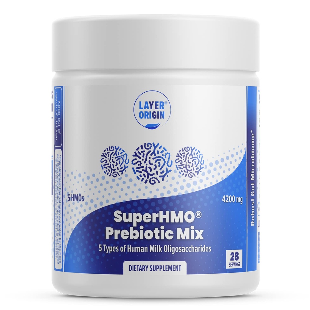 Camada Origem SuperHMO Mistura Prebiótica com 5-HMO Fibra Prebiótica para Gut, Digestão, Saúde do Cérebro - Pó, 28 Servings