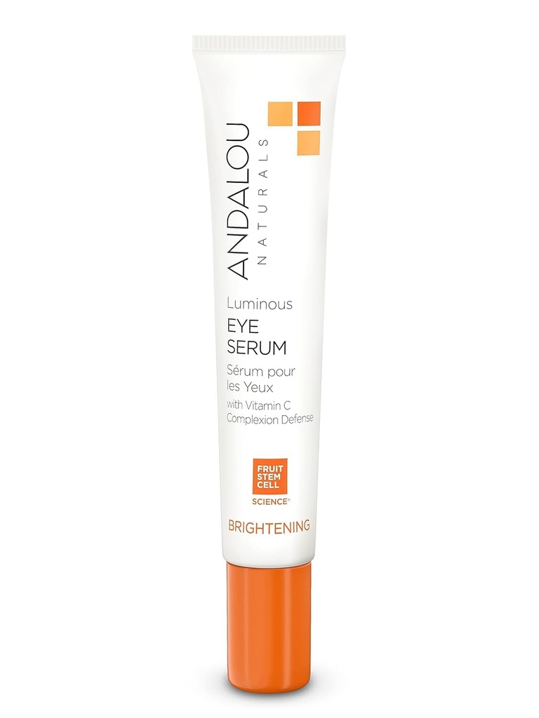 Andalou Naturals Luminoso Serum Olho, Iluminando Creme Olho para Círculos Escuros e Puffiness, Vitamina C, Cafeína e Goji Glycopeptides para uma Rejuvenescida, Refrescado, Aparência mais apertada, 0,6 Onça