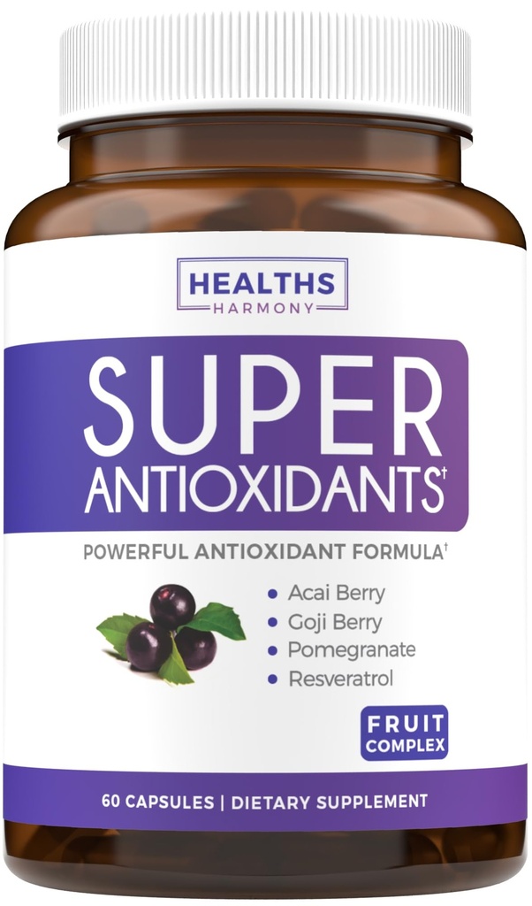 Super Antioxidantes Suplemento para Mulheres e Homens - Alta Potência Herbal & Fruta Mistura com Acai, Goji, Romã, Elderberry & Resveratrol para cuidados com a pele e Imune Suporte - Vegan & Non-GMO - 60 Cápsulas