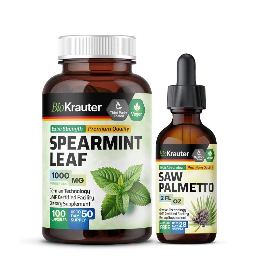 BIO KRAUTER Spearmint 100 Cápsulas e Serra Palmetto Tintura 2 Fl. Oz.