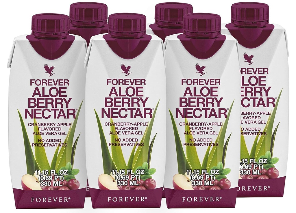 Viver para sempre - Aloe Berry Nectar - 90,7% Pure Aloe Vera Gel com cranberries e maçãs - Sem conservantes - 330 ML (Pacote de 6)