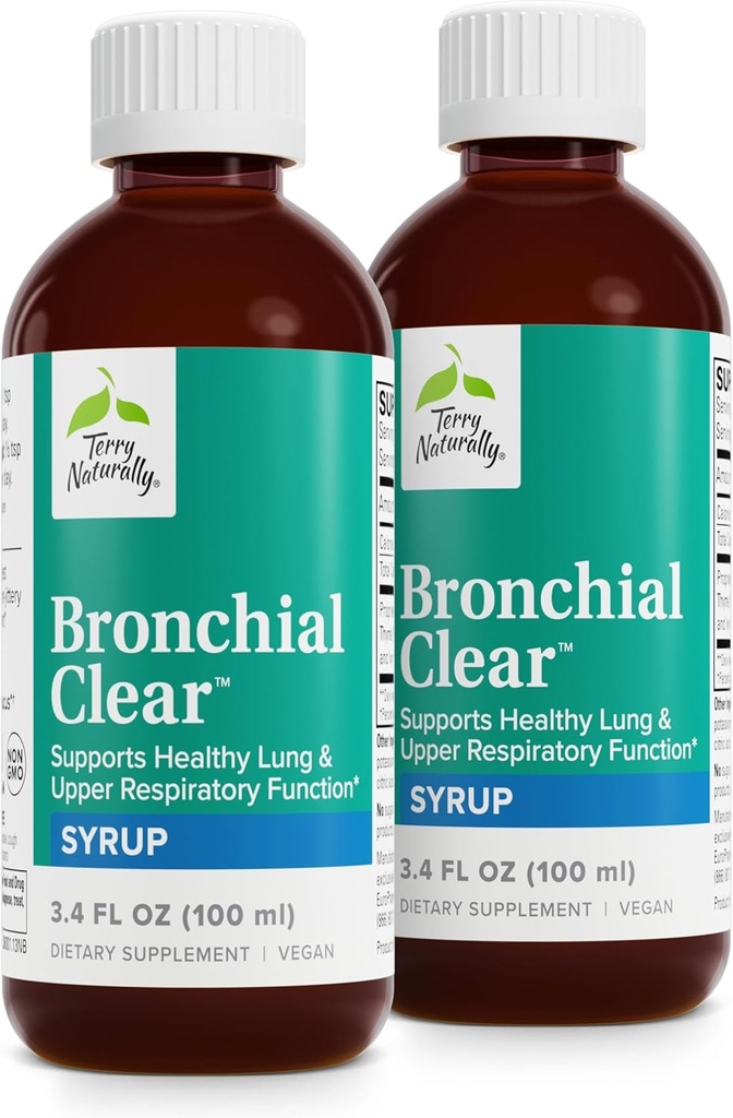 Terry Naturalmente Líquido Limpo Bronquial - Suporte Respiratório para a Saúde Bronquial e Pulmão - Suporte Bronquial para Saúde Respiratória - Suporte Pulmão Saudável para Adultos e Crianças - 3.4 fl oz (Pacote de 2)