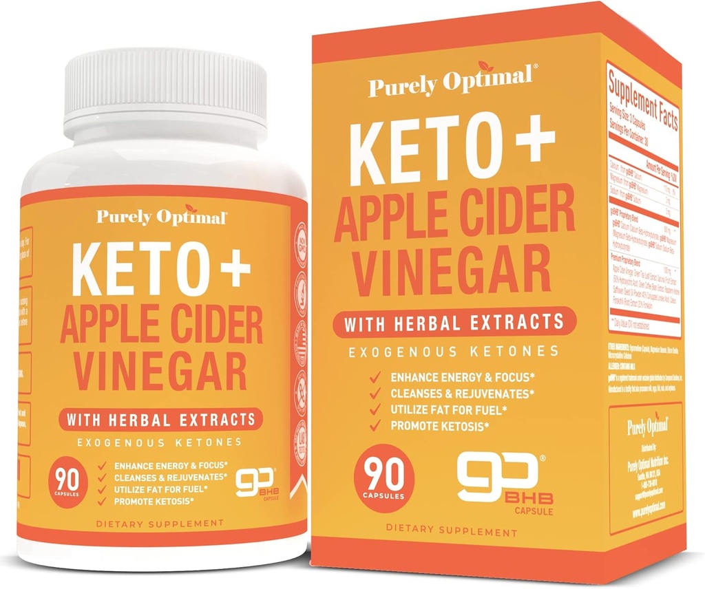 Keto puramente ideal + ACV Cápsulas com BHB - Suporta energia, limpeza e saúde digestiva - Suplemento Keto avançado para um estilo de vida equilibrado - 90 Cápsulas