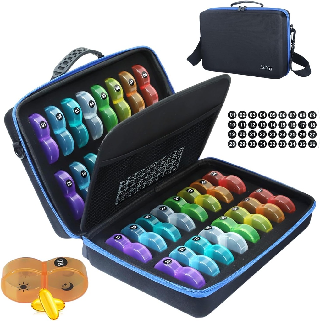 Caixa mensal do organizador de comprimidos 2 vezes por dia, caixa mensal do comprimido AM PM com 32 caixa diária do bolso, caixa de comprimido Traval com caixa dura portátil, caixa de medicina extra grande detém vitamina, óleo de fígado de bacalhau & Suplemento