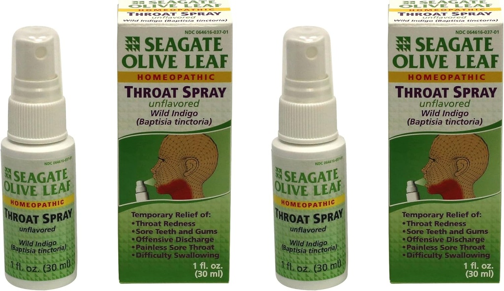 Seagate Produtos Homeopático Olive Leaf Garganta Spray 1 onça sem sabor 2pack