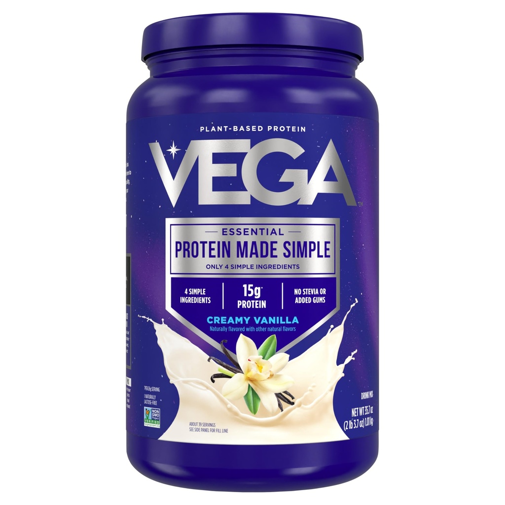 Vega proteína feita simples proteína em pó, Baunilha - Stevia Livre, Vegan, Planta baseada, saudável, Glúten livre, proteína de ervilha para mulheres e homens, 2,2 lbs (Packaging May Vary)