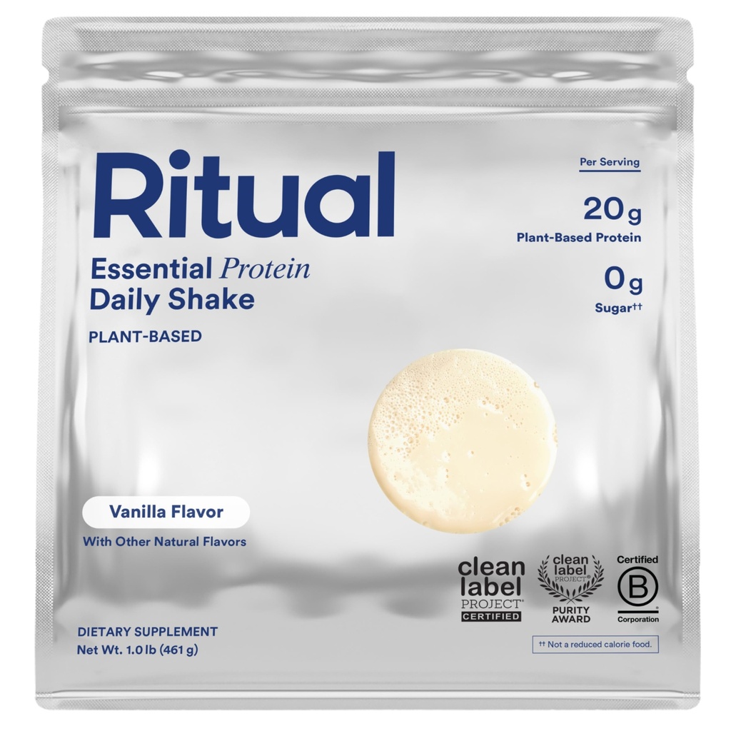 Ritual Vegan Protein Powder com BCAA: 20g Ervilha orgânica plantada-baseada em fazendas regenerativas nos EUA, Perfil completo de ácido amino, Sem glúten, Livre de açúcar, Leite, Baunilha, 1 Lbs