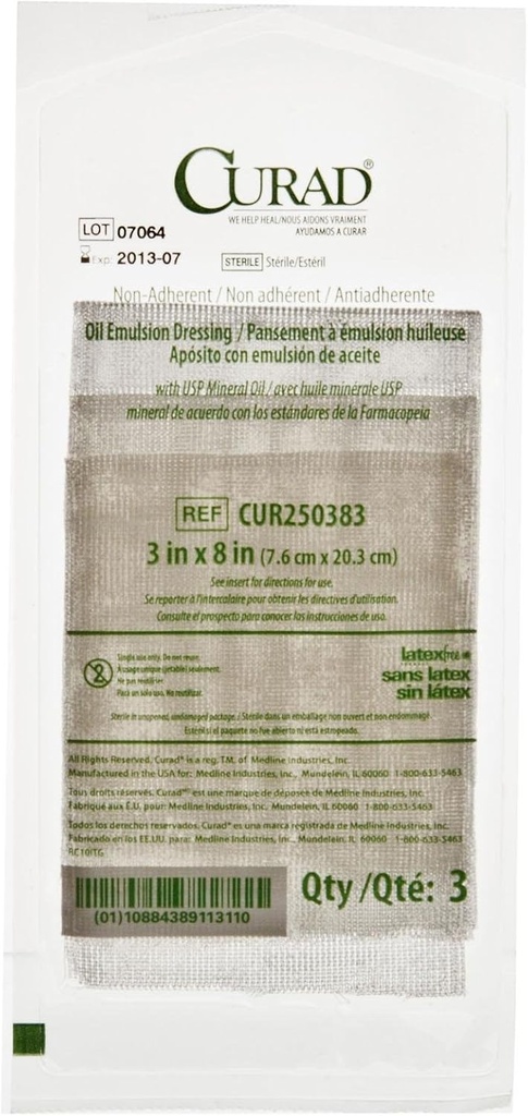 CURAD esterilizado não-aderente óleo emulsion gaze Dressing, 3" x 8", perfeito para cuidados de ferida, pacote de 648