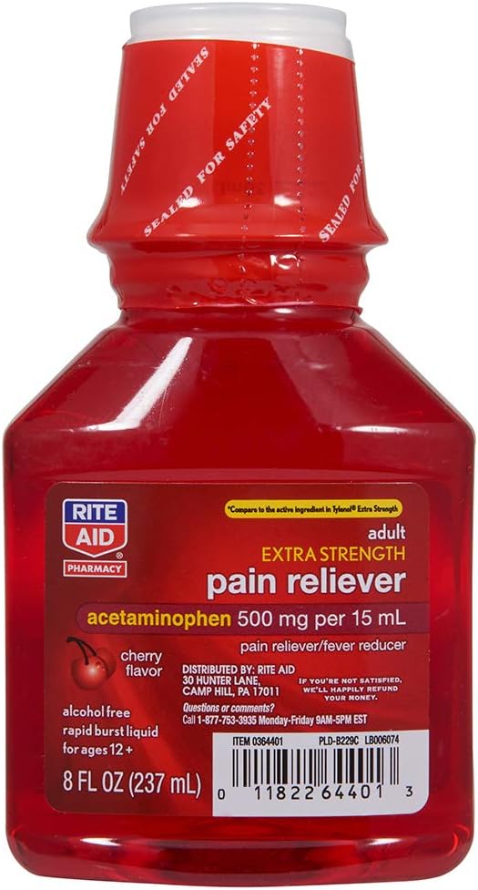 Rite Aid Adulto Extra Forte Reliever Dor, Cereja, 500mg - 8 fl oz
