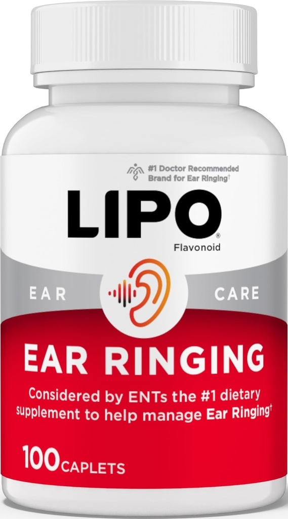 Lipo-Flavonóide Plus Alívio de Acufeno - Médico-Recomendado para Orelhas Ringing - Complexo Bioflavonóide de Limão com Vitaminas C, B1, B2, B6, B12, e Cálcio - 100 Caplets
