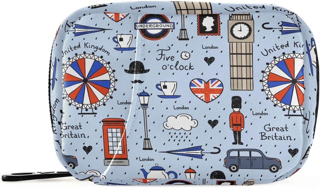 Londres Retro Print Pill Box 7 Dia Pill Caso viagem saco organizador com zíper portátil semanal Vitamina Medicina Supplement Holder Pouch Bag