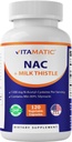Suplemento NAC vitamático N-Acetil-L-Cisteína (NAC) com Cardo de Leite 50:1 Extrato - Suporta Imune, Respiratório, Saúde do Fígado, 1200 mg por Serviço, 120 Cápsulas Veg