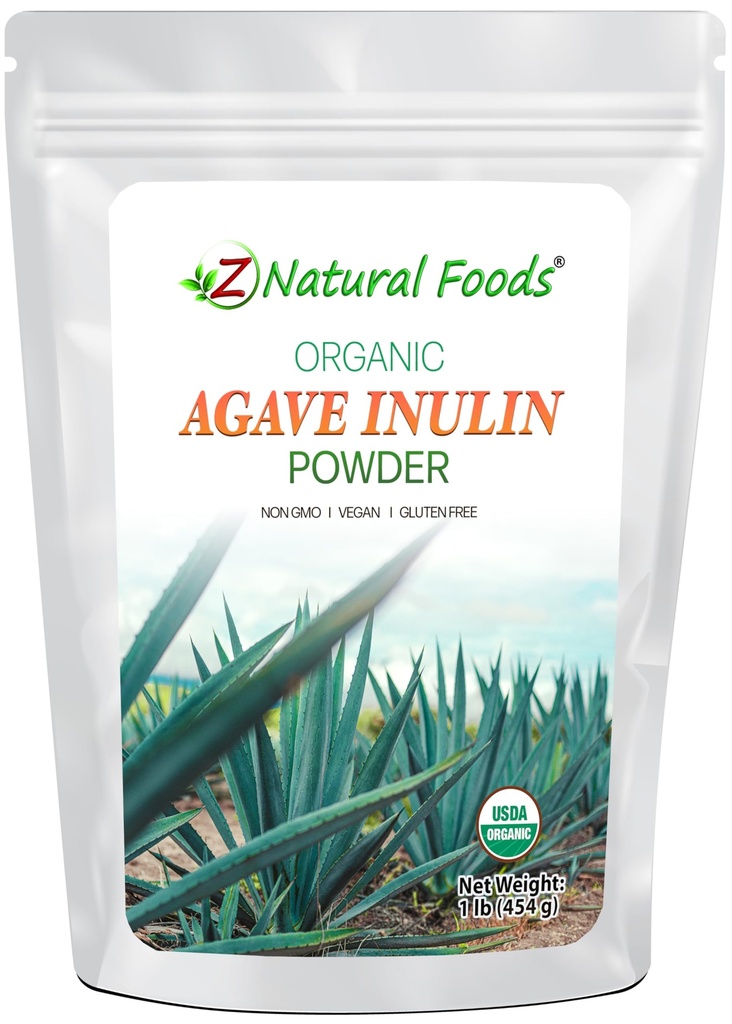 Z Alimentos naturais Agave orgânico Inulin Pó, Suplemento de fibra natural, Superalimento prebiótico em pó para bebidas, smoothies, e Receitas, Raw, Não-GMO, Vegan, Sem glúten, Kosher, 1 lb