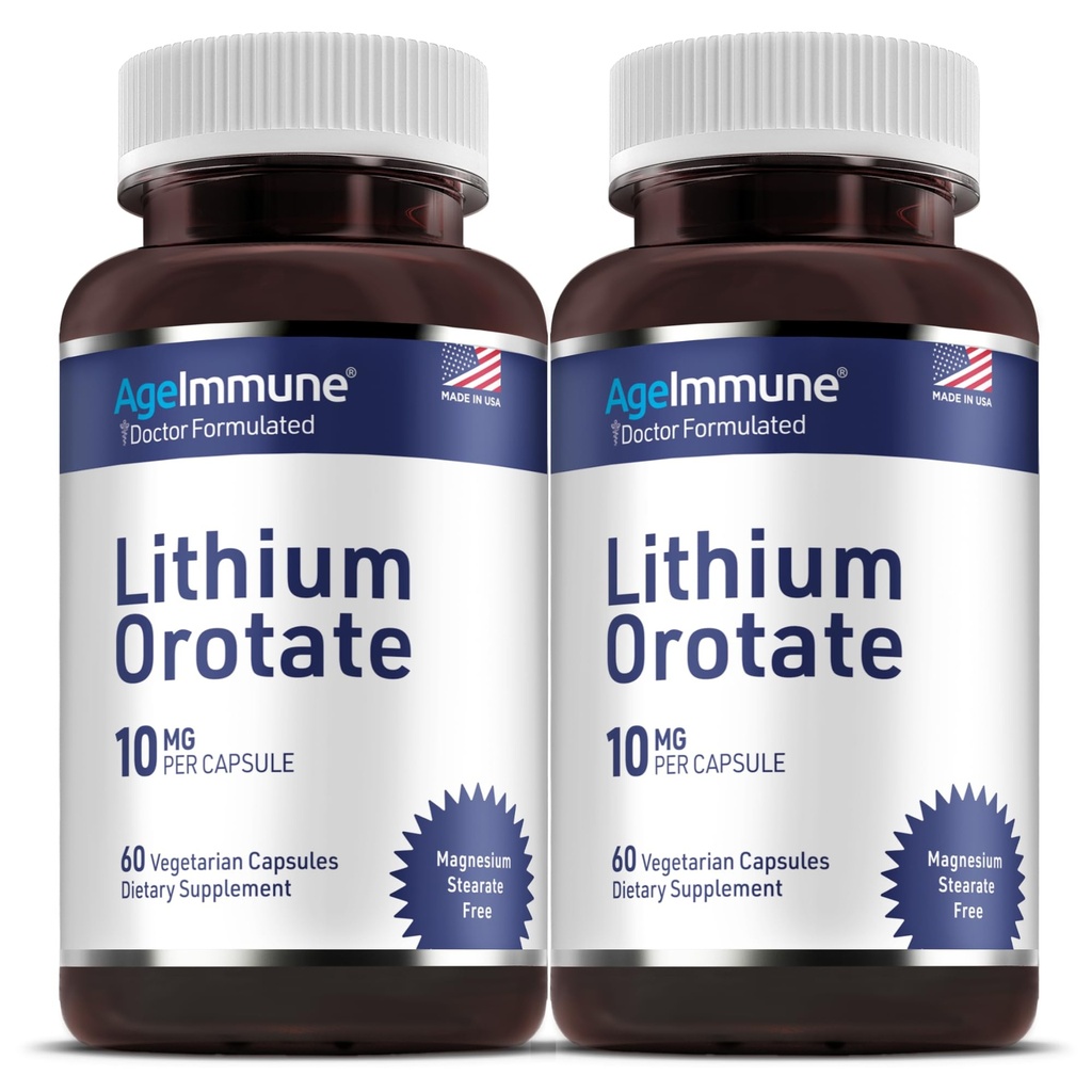 Suplemento de Orotato de lítio 10mg, 60 Cápsulas Vegetarianas. Suporta Memória e Bem-Estar Emocional. Estearato de magnésio Suplementos gratuitos. (2)