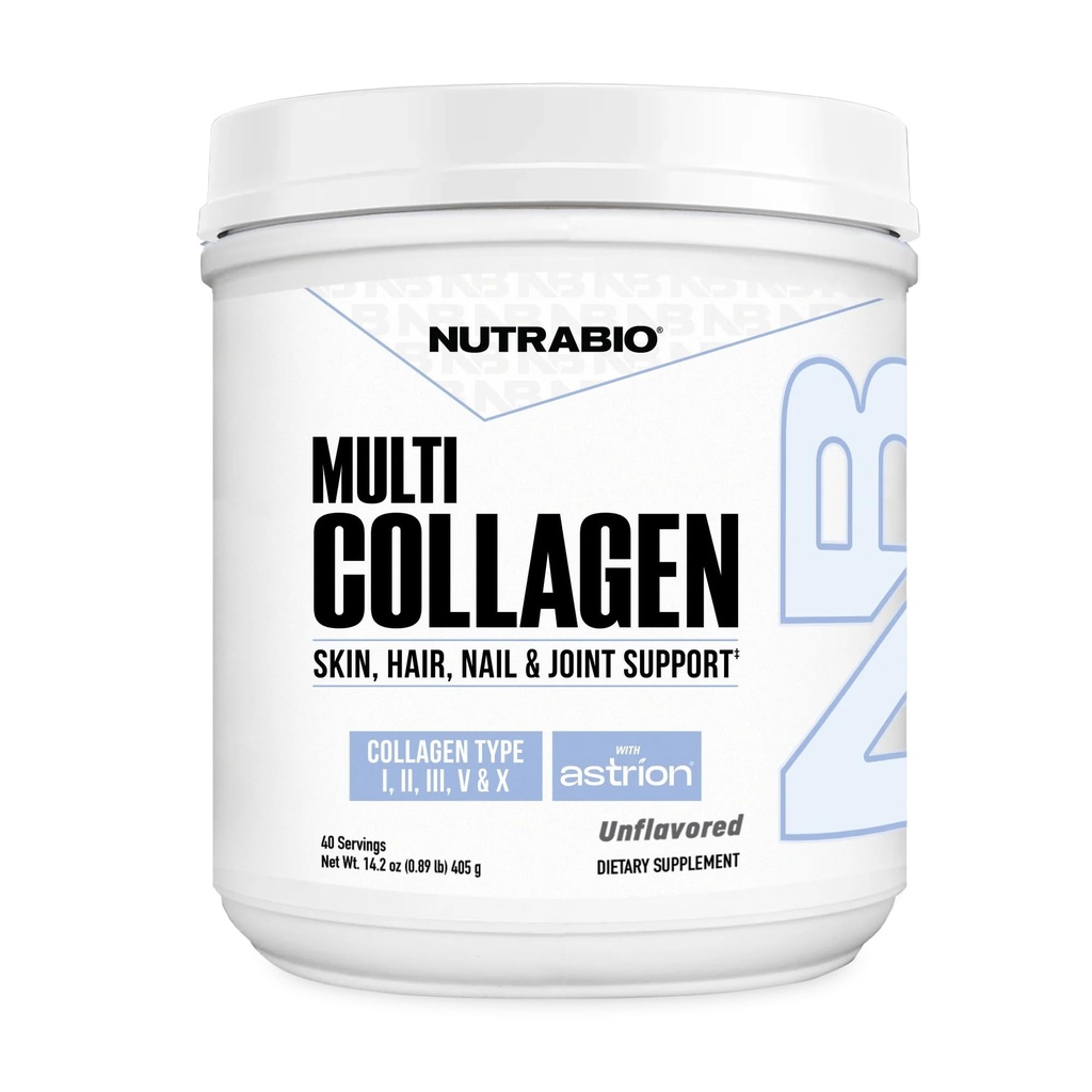 NutraBio Multi Colágeno Pó Hidrolisado Colágeno Peptídeos para cabelo brilhante e pele- Grama-Fed- Colágeno Pó para Mulheres e Homens- 40 Servões