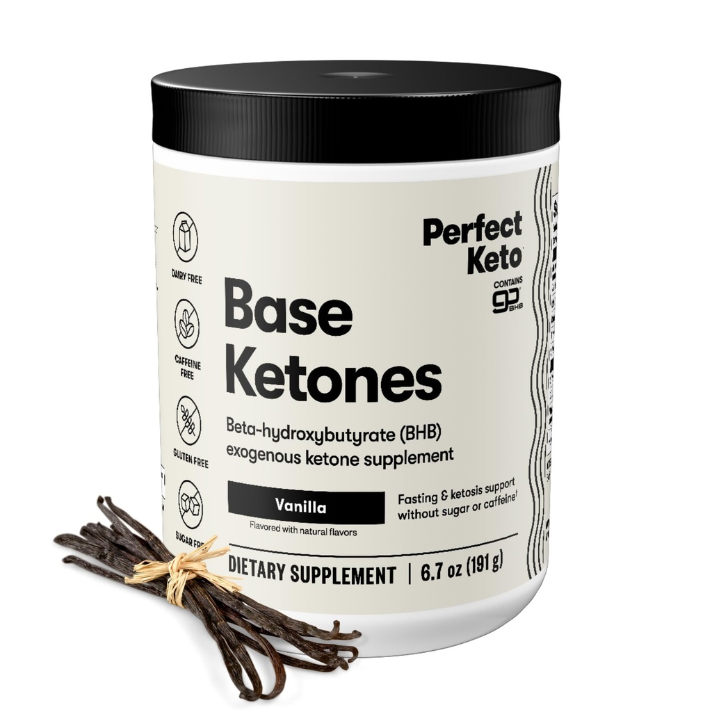 Keto perfeito Exógeno Ketones Pó, BHB Sals Suplemento para Ketosis e jejum, Além de Eletrólitos para Hidratação, Cafeína Livre de Energia, Keto Diet, Foco e Suporte de treino, Baunilha, 6.7 oz