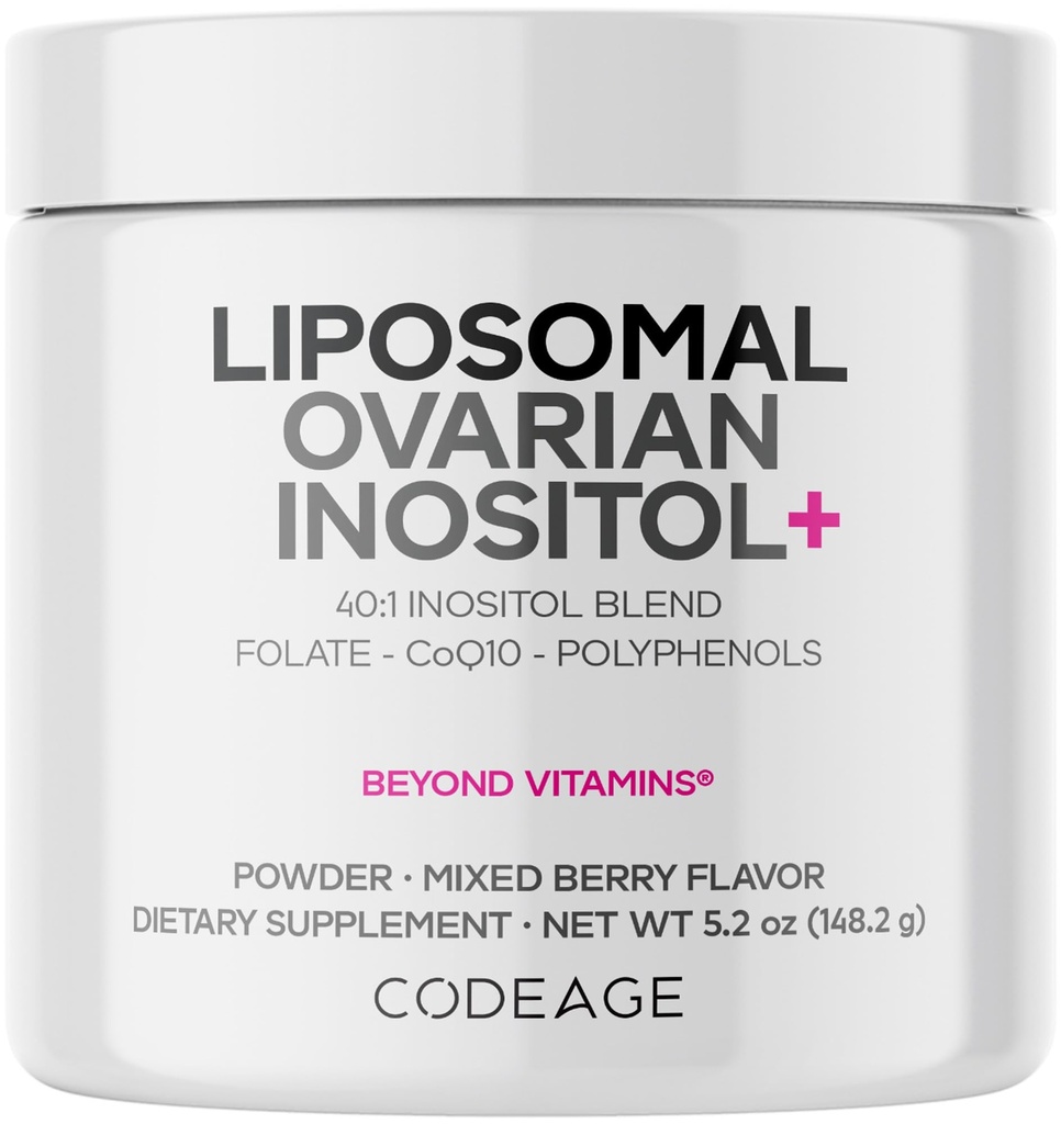 Codificação Lipossômico Ovariano Inositol Pó - Myo-Inositol & D-Chiro-Inositol 40:1 Mistura, Folato 5-MTHF, CoQ10, Romã e Amora Selvagem - 2-Mês de Fornecimento - Misturado sabor Berry - Não-GMO, 60 Servings