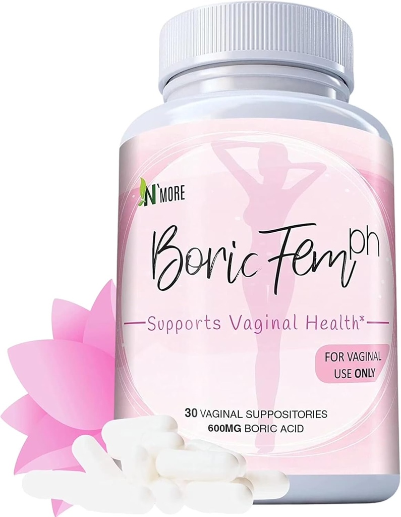 N'Mais ácido bórico Supositórios vaginais - 100% puro Made in USA - Boricfem Apoio Saúde vaginal (Um) (30 Serving, Supositórios ácido bórico)