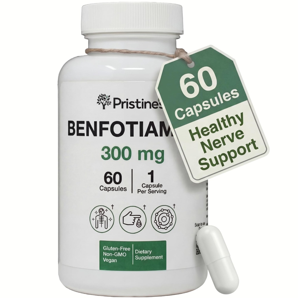 Benfotiamina 300mg de alta biodisponibilidade Nervo Suporte Suplemento - Fonte de 60 dias - Gordura Solúvel Suplementos de vitamina B1 - Vegan - Não-GMO