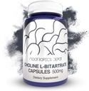 Choline L-Bitartate Cápsulas 500mg (180 Count) □ Suplemento de Choline Suporta Função Cognitiva, Desempenho Mental e Endurance Física