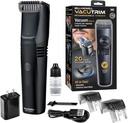 Vacutrim Cordless Mens Barba Trimmer, Shaver elétrico recarregável com 20 Trim ajuste Calibração Dial e embutida a vácuo para bigode, queimaduras laterais. Cabelo facial, Preto, 7.5, Como visto na TV