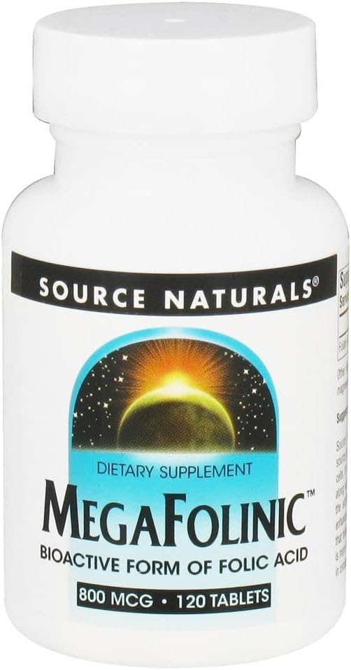Fonte Naturals MegaFolínico 800mcg Ácido Fólico Bioativo, Cérebro e Saúde Celular - 120 Comprimidos