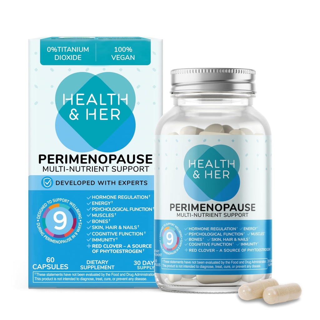 Saúde & seu suplemento de perimenopausa para as mulheres – O suplemento de perimenopausa no.1 do Reino Unido - Apoio ao bem-estar multi-nutriente para o estágio inicial da menopausa, Vegan, sem glúten, não OGM (60 ct - 1 mês)
