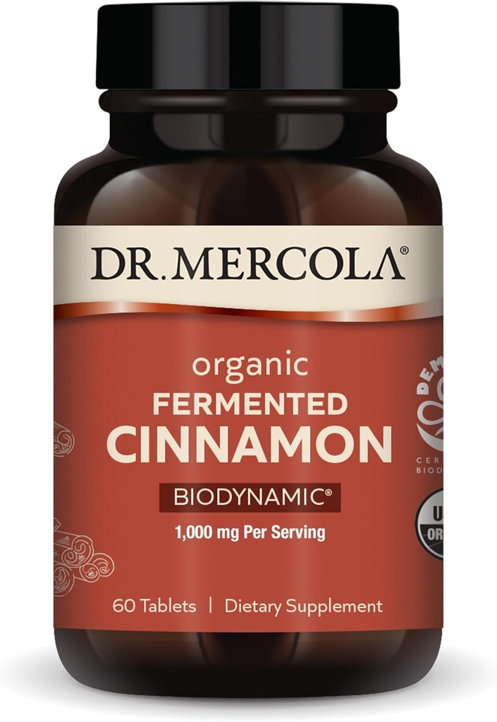 Dr. Mercola Biodynamic Organic Fermented Cinnamon - Suporta Saúde Metabólica - Extrato de Cinnamon High-Flavonoid - USDA Organic, Non-GMO, Gluten-Free & Soy-Free - 90 Comprimidos