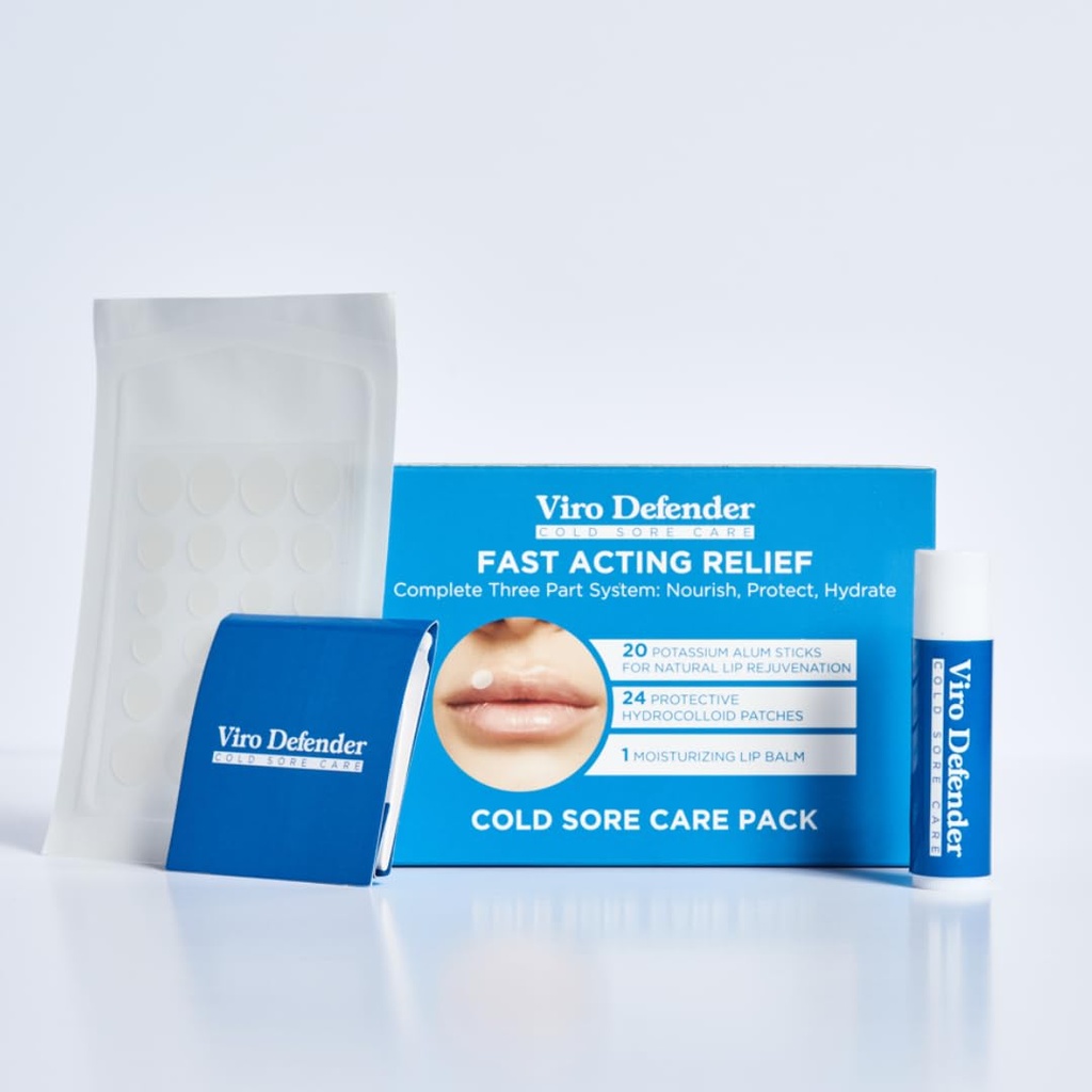 Hydrocolloid & Alum Stone Cold Sore Care Pack é um primeiro-de-sua-quind, tratamento revolucionário de três partes, mistura de remendos hidrocolloid, pedra de alum, & Lip Balm para acalmar sua ferida fria