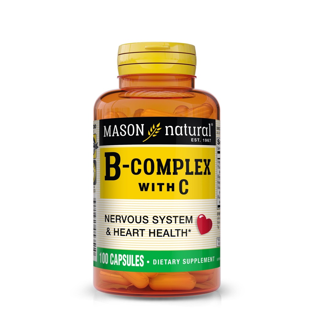 MASON NATURAL B-Complexo com Vitamina C – Sistema Nervoso e Apoio à Saúde do Coração – 100 Cápsulas