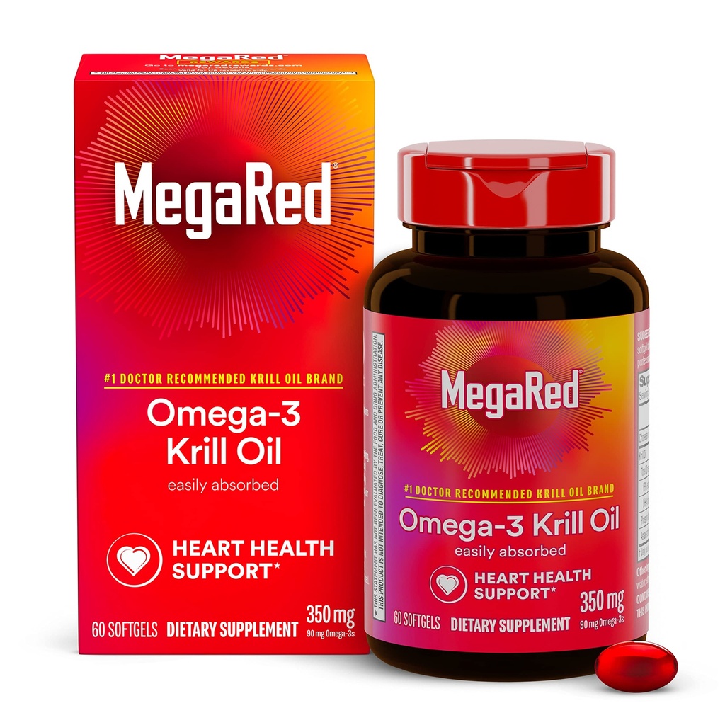Omega-3 Krill Oil 350mg Softgels, MegaRed (60 contagem em uma garrafa), EPA & DHA Omega-3 ácidos gordos com nenhum sabor de peixe ao contrário do óleo de peixe, contém astaxantina antioxidante