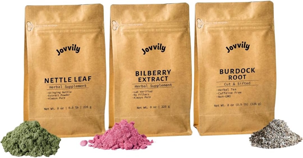 Nettle Leaf Powder, Bilberry Extract Powder, & Burdock Root Bundle - 8 onças - Suplementos & Chás
