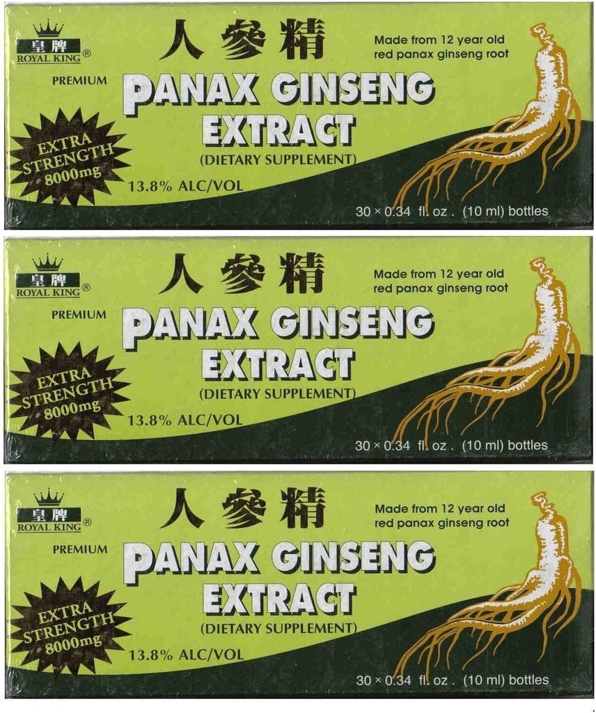 Royal King Panax Ginseng Extract com álcool 8000 mg 30 frasco (3 caixas)