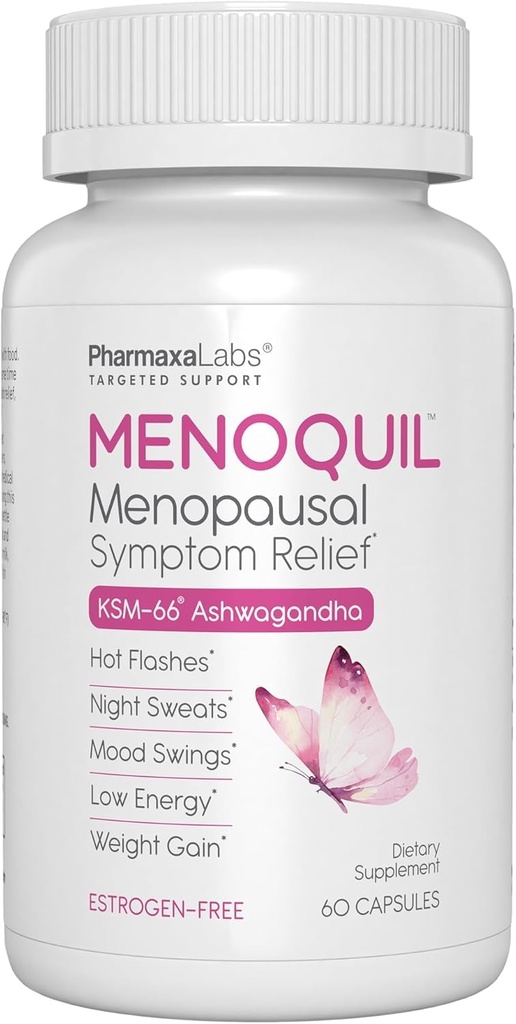 Multi-Symptom alívio da menopausa - Suporte para flashes quentes, suores noturnos, balanços de humor e sono descansado - Black Cohosh, Ashwagandha, Chasteberry, Isoflavonas de soja, Sementes de uva & Sage - 60 Cápsulas