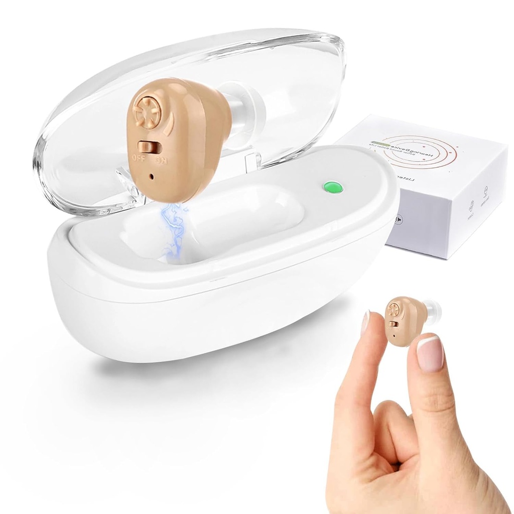 Ajuda ao amplificador auditivo, ajuda auditiva recarregável para idosos e adultos com controle de volume, cancelamento de ruído Amplificador auditivo, uso de um único lado