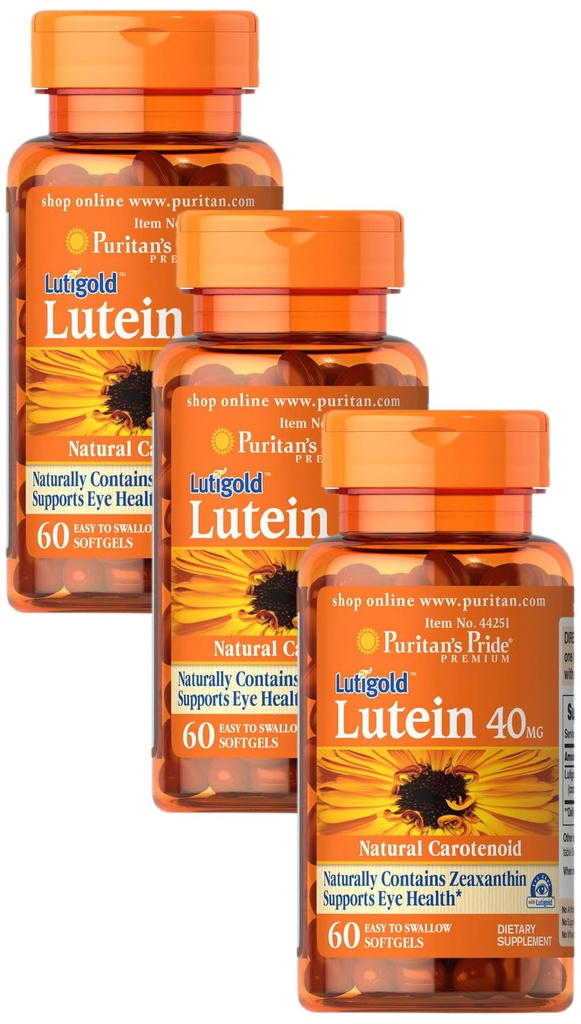 Puritan's Pride Lutein 40 Mg com Zeaxanthin, Ajuda a apoiar a saúde dos olhos*, Whole Bean, 60 Ct, (Pacote de 3)
