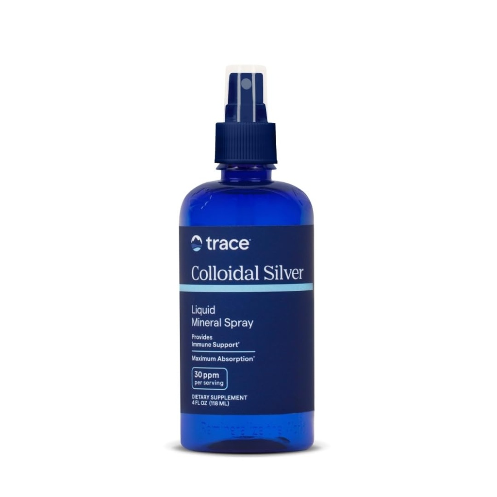Trace Minerals Spray Coloidal Silver - Suplemento Mineral Diário para Ajuda Absorção Eficaz - Suporta Saúde Imune, Esquelética e do Sono - Super Suplemento Oxigenado - 4 fl oz (cerca de 118 Servings)