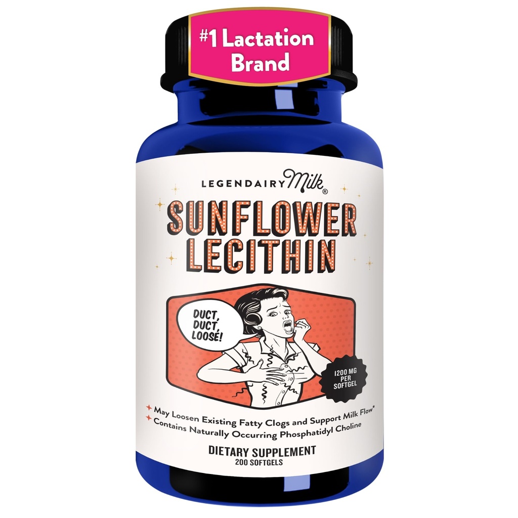 Lecitina de girassol de Leite Legendário 1200mg, Suporte de Lactação, Suplemento de Lecitina de Girassol para Dutos de Leite Entupidos, Made in USA, 200 Softgels