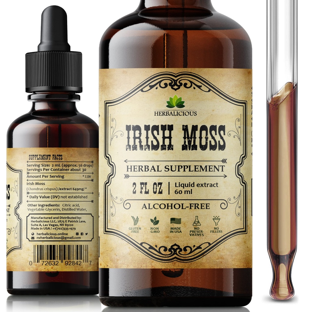 Irish Sea Moss Raw Organic Drops – Natural Irish Sea Moss Extract for Thyroid Support, Digestion & Energy – Liquid Dietary Supplement – Vegan, Non-GMO – 2 oz garrafa