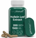LongLifeNutri Mullein Folha 1500mg 10:1 Extrato - 200 Cápsulas Vegetarianas, de Pó de Folha de Mullein Orgânico, Suplemento de ervas para cuidados respiratórios, Fornecimento de 2 meses, Não-GMO, Certificado GMP, Made in USA
