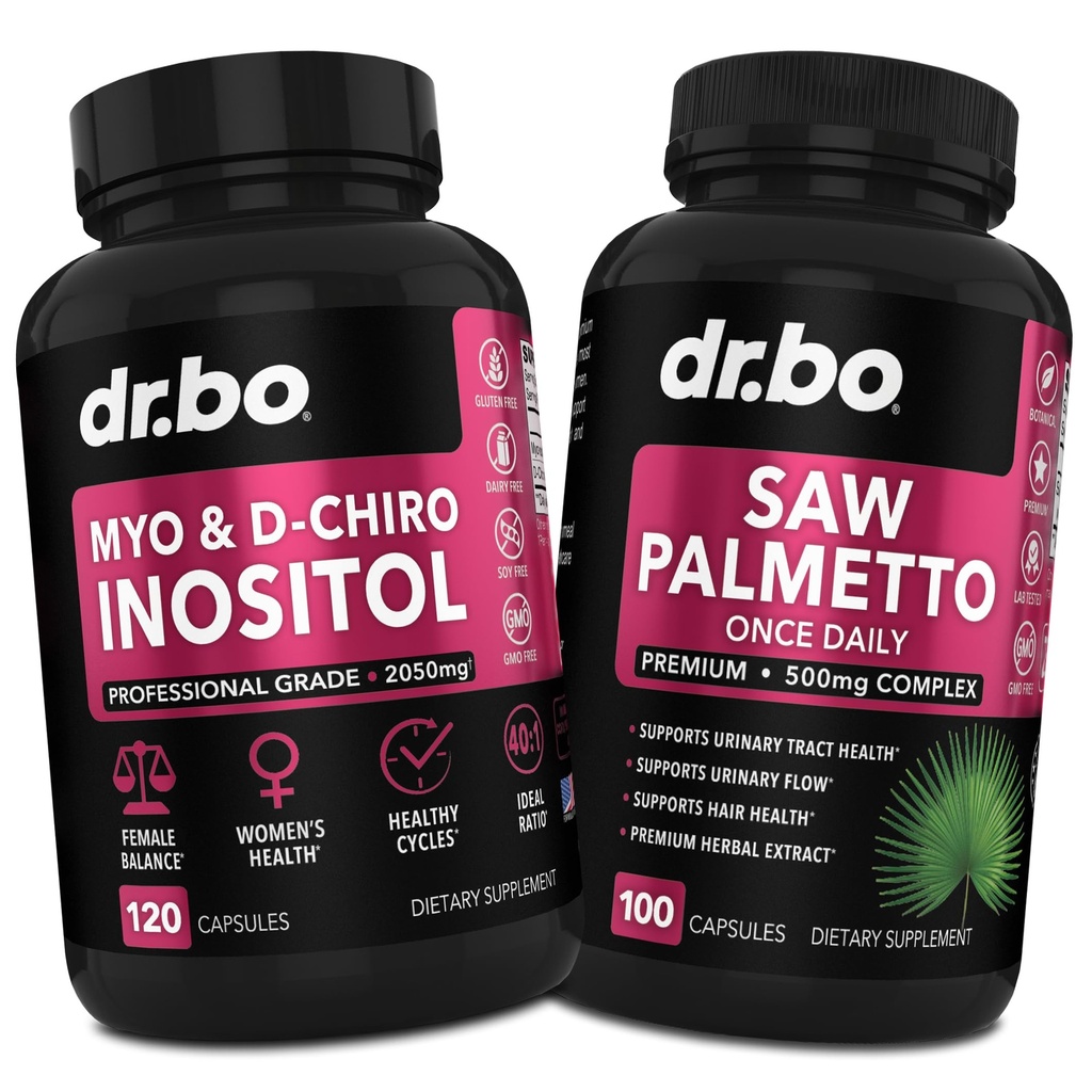 Myo-Inositol & D-Chiro Inositol Saw Palmetto - 40:1 Razão Hormônio Equilíbrio para Mulheres - Saw Palmetto para Mulheres Perda de Cabelo - Suplementos para apoiar Ciclo Menstrual & Apoio Saúde Feminina