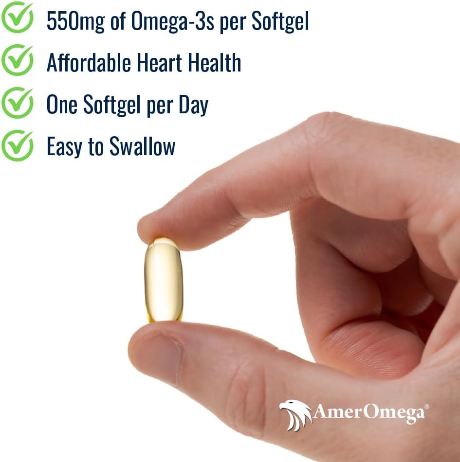 AmerOmega Trigliceride Omega-3 óleo de peixe para apoio à saúde do coração - Wild-Caught Alaskan Walleye Pollock - americano-fonte, americano-feito - não-GMO, sem glúten e leite-livre - 60 Softgels