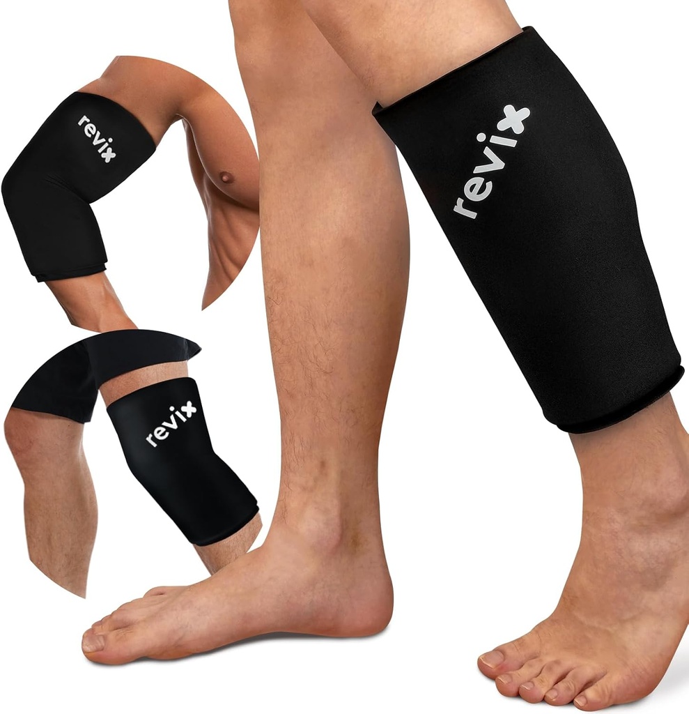 REVIX XL Shin Splints manga de gelo, Calf Pacotes de gelo para lesões reutilizáveis, joelho, braço e cotovelo, manga fria manga de compressão inferior alívios osso dano e recuperação de corrida, cobertura 360°
