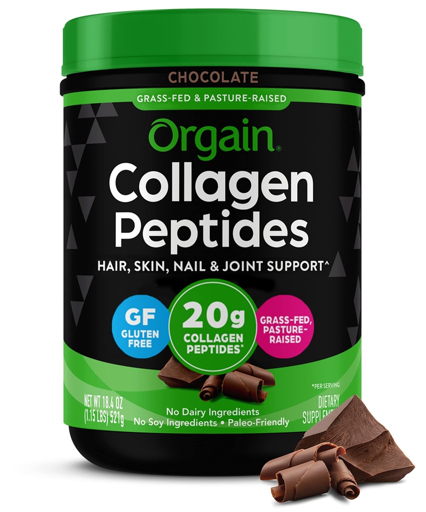 Órgão Hidrolisado Colágeno Peptídeos Pó para Mulheres e Homens, Chocolate, 20g Colágeno de grama - Cabelo, Pele, unhas, & Suplemento de suporte conjunto, Paleo & Keto, Não-GMO, Tipo I e III, 1lb