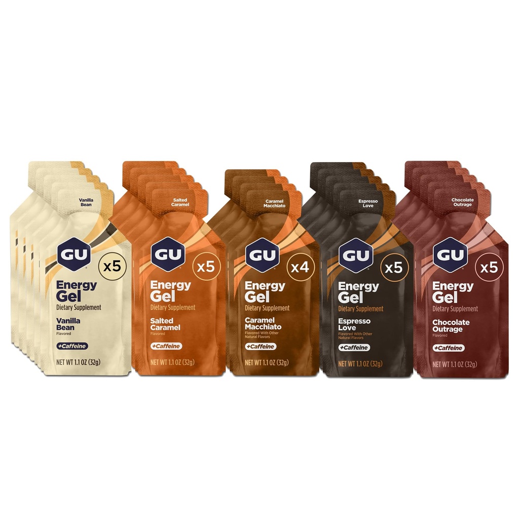 GU Energia Original Esportes Nutrição Energia Gel, Vegan, Gluten-Free, Kosher, e Dairy-Free On-the-Go Energia para qualquer treino, 24-Contar, Sabores indulgentes variados