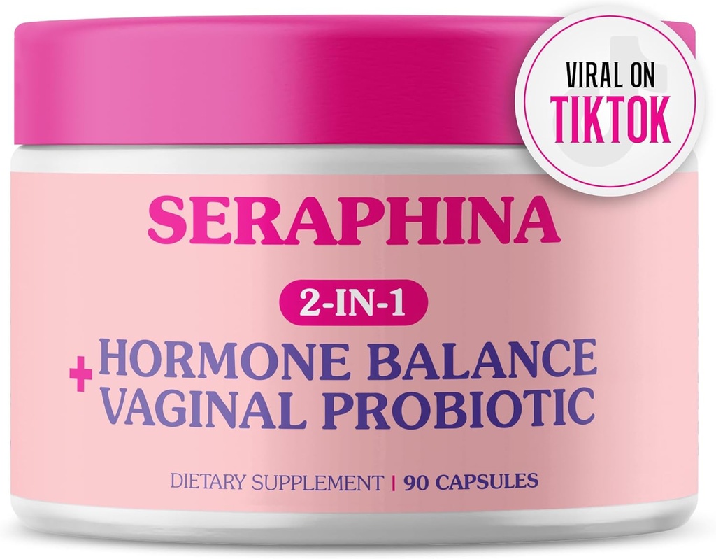 Seraphina Probióticos Vaginais 2-em-1 para Mulheres + Equilíbrio Hormônio - 90 Cápsulas Cuidados Femininos Completos, TPM e Saúde do Trato Urinário, Mistura Prebiótica, 10 bilhões de UFC, 6 Strains (90 Count of 1))