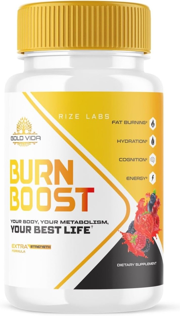 Rize labs Gold Vida Burn Boost Weight Loss Supplement, Cápsulas para Total Body Wellness e um Estilo de Vida Saudável, Comprimidos para Leaner Physique (60 Cápsulas)