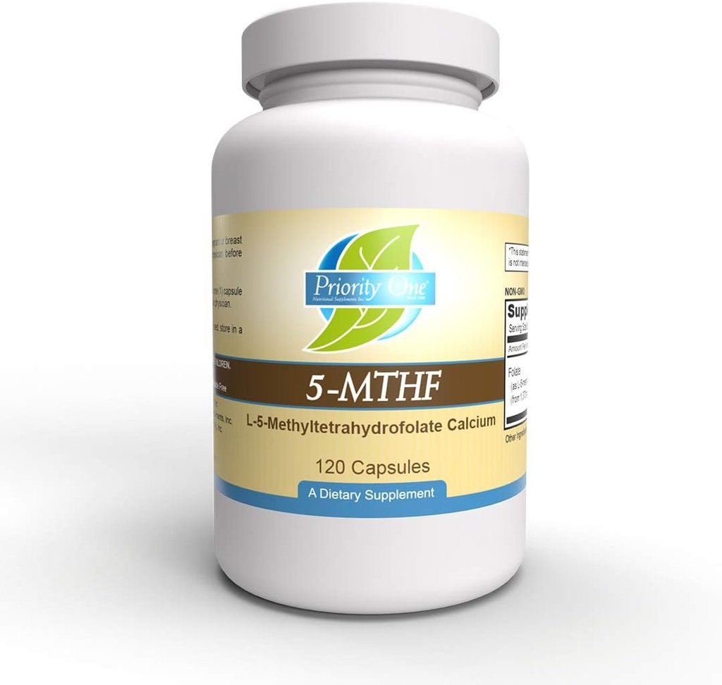 Prioridade 1 Vitaminas 5-MTHF 1mg Suplemento de folato Forma ativa biodisponível Vitamina B9 120 Cápsulas vegetarianas [6]-5-Metiltetrahidrofolato Metilação